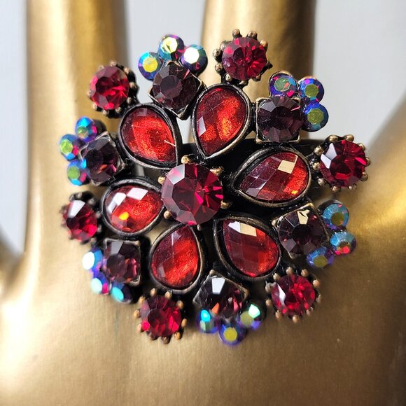 Red Ring Red Flower Ring Adjustable Flower Motif Ring-NEW - Picture 2 of 8